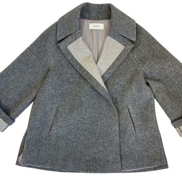 BLUPEPE Elegant Swing Style Minimalist A-line Coat Wool Blend 3/4 Sleeves Grey S - Picture 9 of 16